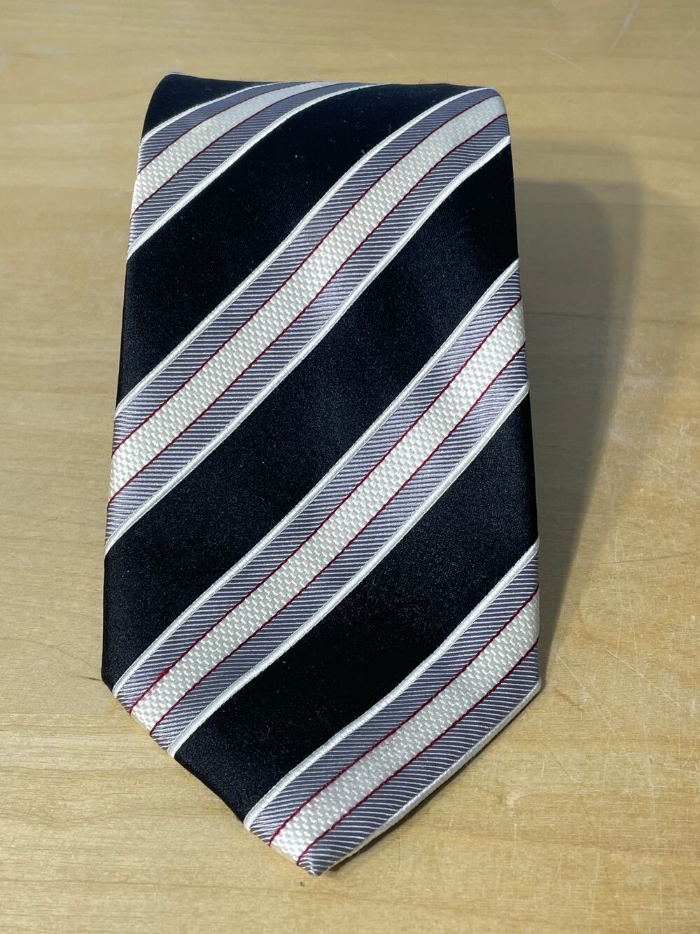 Donald Trump Signature Collection Silk Necktie Black Gray Red Pinstripe Repp Tie